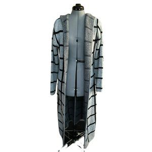 Sioni Grid Print Grey Open Front Long Hooded Duster Maxi Cardigan